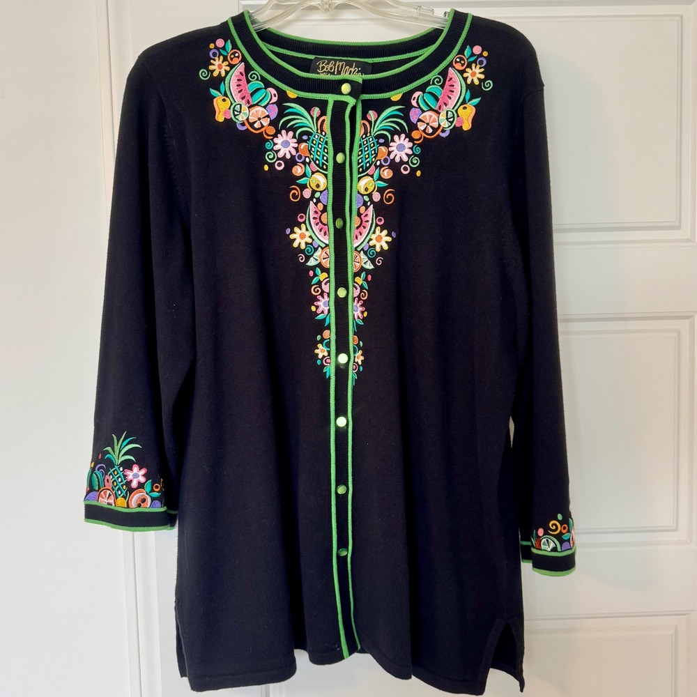 Bob Mackie Wearable Art Embroidered Ambrosia Cardigan Vintage 90's Boho Sz L
